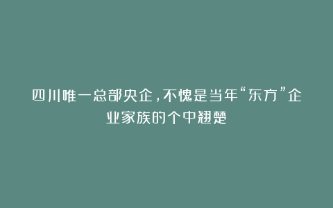 四川唯一总部央企，不愧是当年“东方”企业家族的个中翘楚