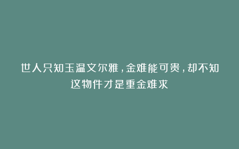世人只知玉温文尔雅，金难能可贵，却不知这物件才是重金难求