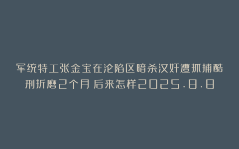 军统特工张金宝在沦陷区暗杀汉奸遭抓捕酷刑折磨2个月！后来怎样2025.8.8