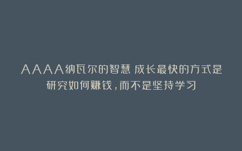 AAAA纳瓦尔的智慧：成长最快的方式是研究如何赚钱，而不是坚持学习