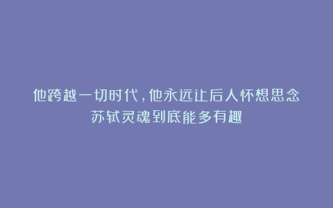 他跨越一切时代，他永远让后人怀想思念！苏轼灵魂到底能多有趣？