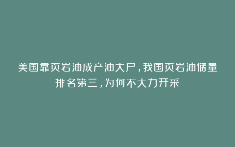 美国靠页岩油成产油大户，我国页岩油储量排名第三，为何不大力开采？