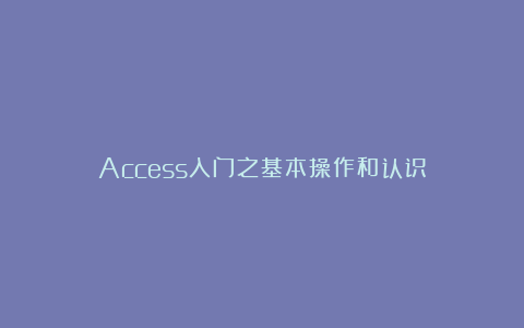 Access入门之基本操作和认识