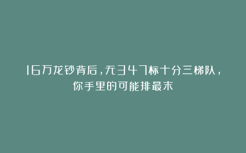 16万龙钞背后，无347标十分三梯队，你手里的可能排最末