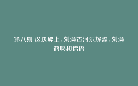 第八期｜这块碑上，刻满古河东辉煌，刻满鹤鸣和僧语