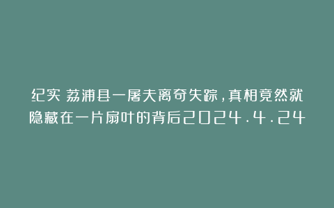 纪实：荔浦县一屠夫离奇失踪，真相竟然就隐藏在一片扇叶的背后2024.4.24