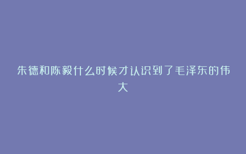 朱德和陈毅什么时候才认识到了毛泽东的伟大？