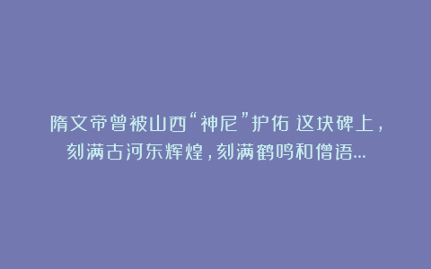 隋文帝曾被山西“神尼”护佑！这块碑上，刻满古河东辉煌，刻满鹤鸣和僧语…