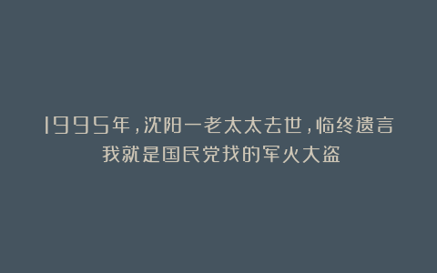 1995年，沈阳一老太太去世，临终遗言：我就是国民党找的军火大盗