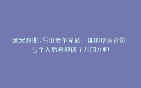延安时期，5位老革命站一排的珍贵合影，5个人后来都成了开国元帅