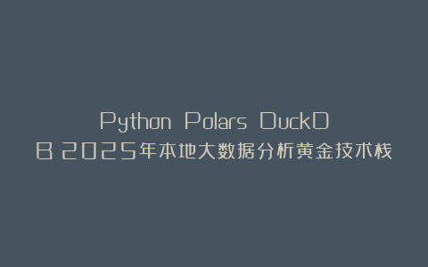 Python Polars DuckDB：2025年本地大数据分析黄金技术栈