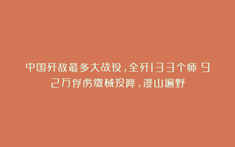 中国歼敌最多大战役，全歼133个师：92万俘虏缴械投降，漫山遍野
