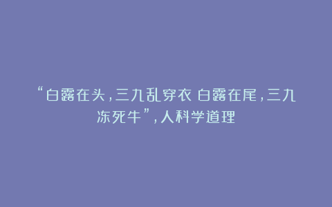 “白露在头，三九乱穿衣；白露在尾，三九冻死牛”，人科学道理？