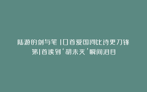 陆游的剑与笔：10首爱国词比诗更刀锋！第1首读到‘胡未灭’瞬间泪目