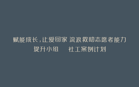 赋能成长，让爱回家！流浪救助志愿者能力提升小组 | 社工案例计划
