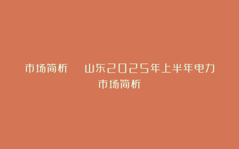 市场简析 | 山东2025年上半年电力市场简析