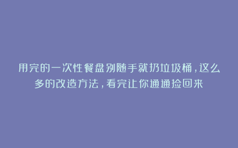 用完的一次性餐盘别随手就扔垃圾桶，这么多的改造方法，看完让你通通捡回来！