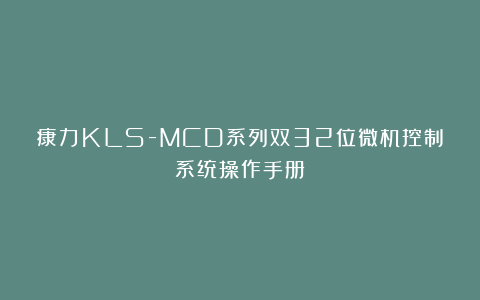 康力KLS-MCD系列双32位微机控制系统操作手册