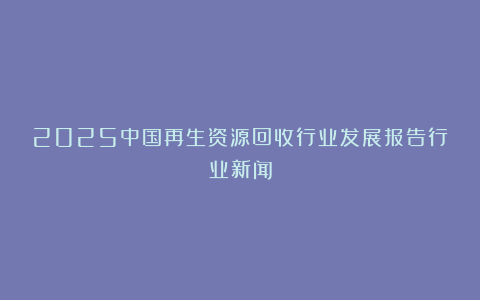 2025中国再生资源回收行业发展报告行业新闻