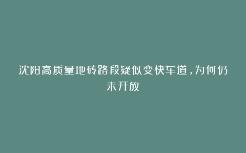 沈阳高质量地砖路段疑似变快车道，为何仍未开放？