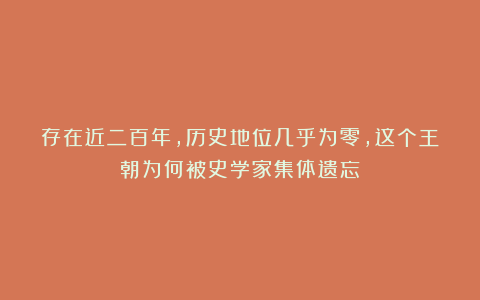 存在近二百年，历史地位几乎为零，这个王朝为何被史学家集体遗忘