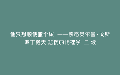 他只想顺便撒个尿 ——读格奥尔基·戈斯波丁诺夫《悲伤的物理学》（二）续
