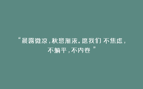 “晨露微凉，秋意渐浓。愿我们：不焦虑，不躺平，不内卷！”
