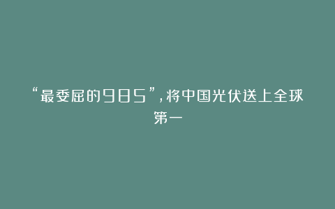 “最委屈的985”，将中国光伏送上全球第一