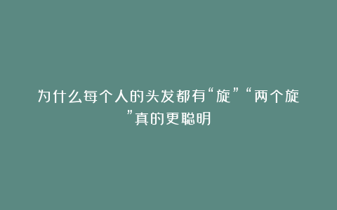 为什么每个人的头发都有“旋”？“两个旋”真的更聪明？