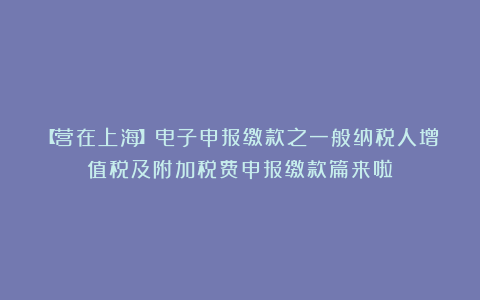 【营在上海】电子申报缴款之一般纳税人增值税及附加税费申报缴款篇来啦！
