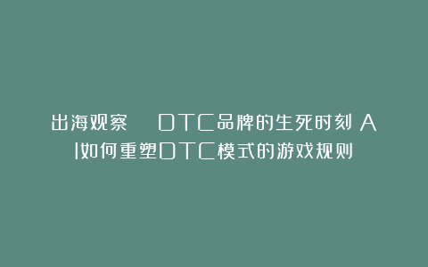 出海观察 | DTC品牌的生死时刻：AI如何重塑DTC模式的游戏规则？