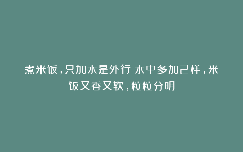 煮米饭，只加水是外行！水中多加2样，米饭又香又软，粒粒分明