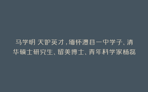 马学明：天妒英才，缅怀澧县一中学子、清华硕士研究生、留美博士、青年科学家杨磊