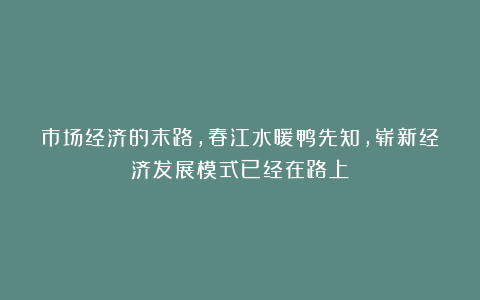 市场经济的末路，春江水暖鸭先知，崭新经济发展模式已经在路上