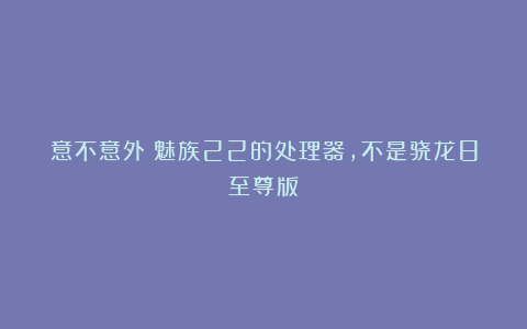 意不意外？魅族22的处理器，不是骁龙8至尊版