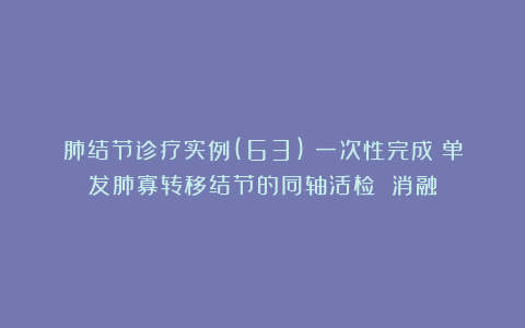 肺结节诊疗实例(63)：一次性完成！单发肺寡转移结节的同轴活检 消融