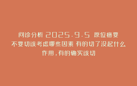 问诊分析（2025.9.5）：原位癌要不要切该考虑哪些因素？有的切了没起什么作用，有的确实该切