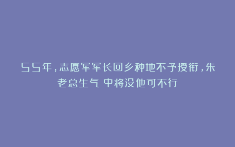 55年，志愿军军长回乡种地不予授衔，朱老总生气：中将没他可不行