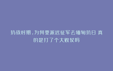 抗战时期，为何要派远征军去缅甸抗日？真的是打了个大败仗吗？