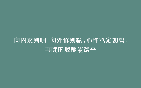 向内求则明，向外修则稳，心性笃定如磐，再陡的坡都能踏平