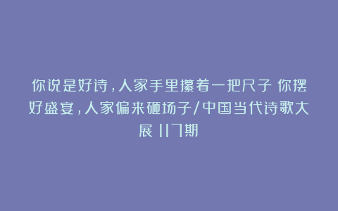 你说是好诗，人家手里攥着一把尺子；你摆好盛宴，人家偏来砸场子/中国当代诗歌大展（117期）