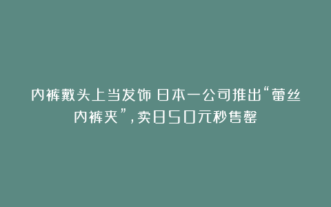内裤戴头上当发饰？日本一公司推出“蕾丝内裤夹”，卖850元秒售罄