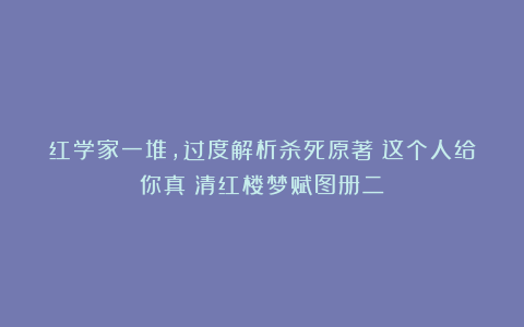 红学家一堆，过度解析杀死原著！这个人给你真！清红楼梦赋图册二