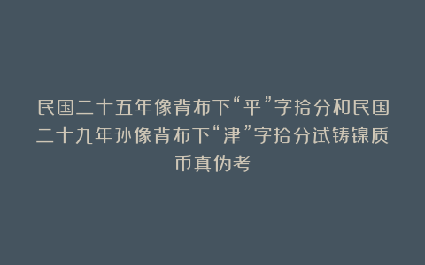 民国二十五年像背布下“平”字拾分和民国二十九年孙像背布下“津”字拾分试铸镍质币真伪考