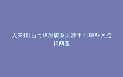 大黄蜂16号旗舰版深度测评：有哪些亮点和问题？