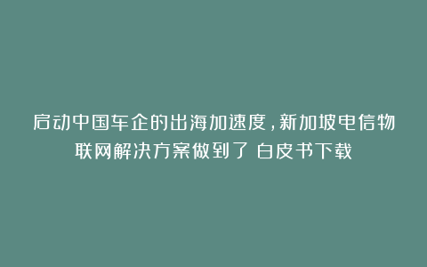 启动中国车企的出海加速度，新加坡电信物联网解决方案做到了｜白皮书下载