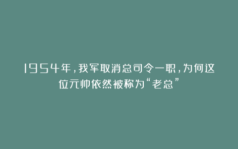 1954年，我军取消总司令一职，为何这位元帅依然被称为“老总”？