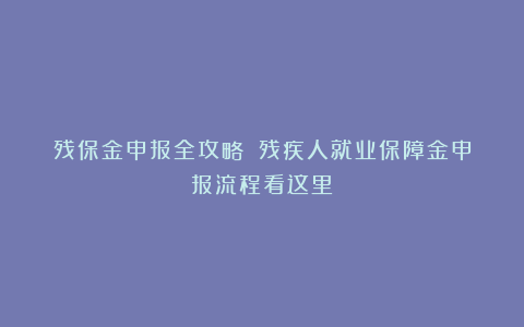 残保金申报全攻略②丨残疾人就业保障金申报流程看这里