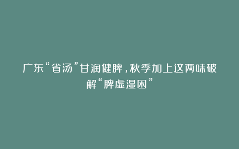 广东“省汤”甘润健脾，秋季加上这两味破解“脾虚湿困”