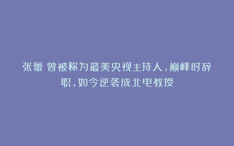 张蕾：曾被称为最美央视主持人，巅峰时辞职，如今逆袭成北电教授